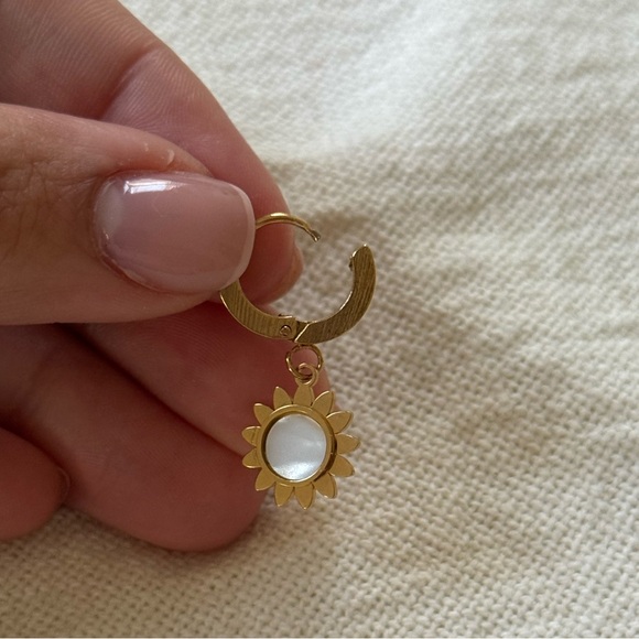 Gold Sunflower Earrings | Stainless Steel - Picture 3 of 4